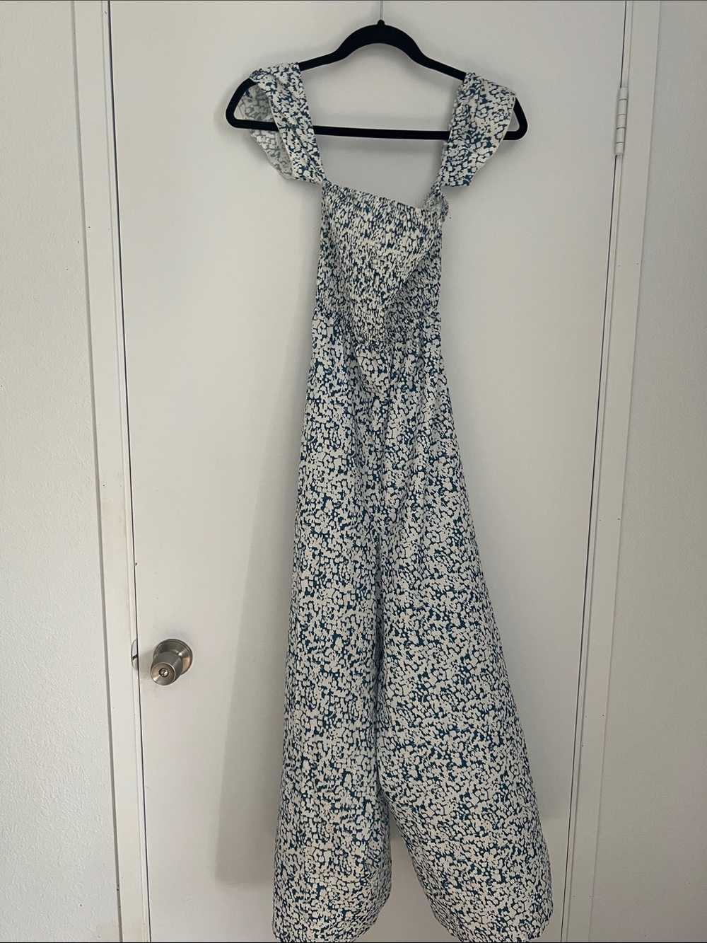 Floral Blue & White Smocked Jumpsuit